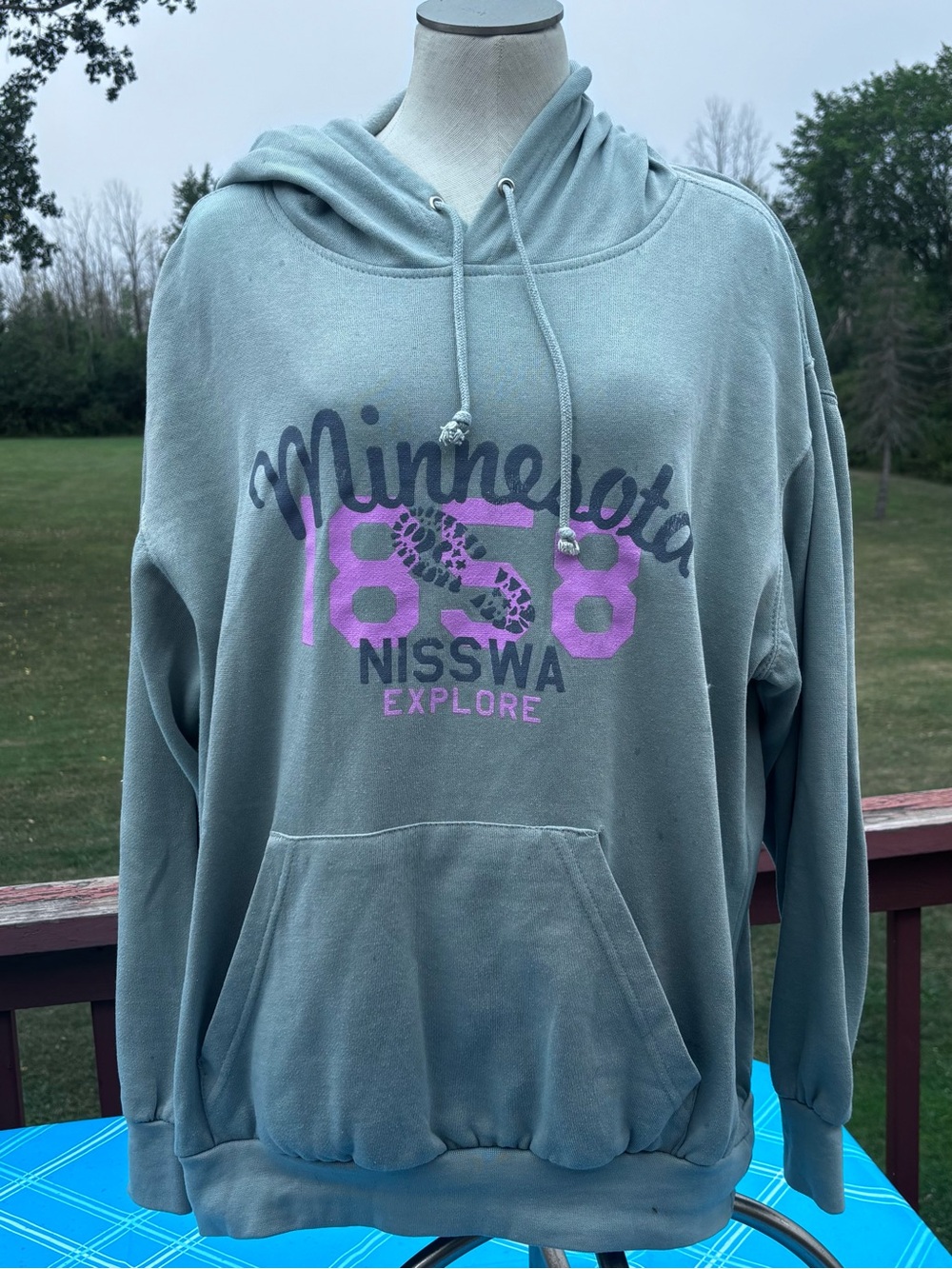 MV Sport Sage Green Minnesota Graphic Pullover Hoodie with Pink Print